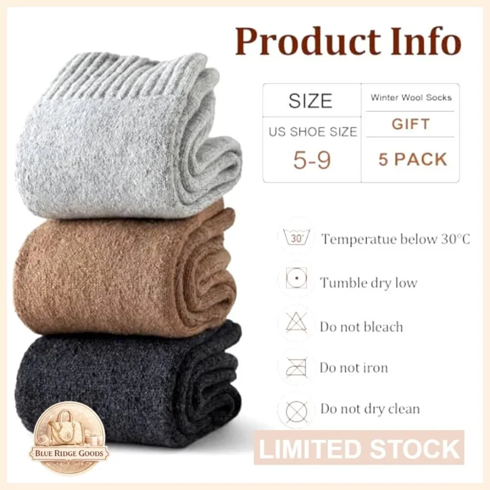 Wool Blend Thermal Socks Ultra-Warm Breathable Crew Boot Cozy Winter Wear